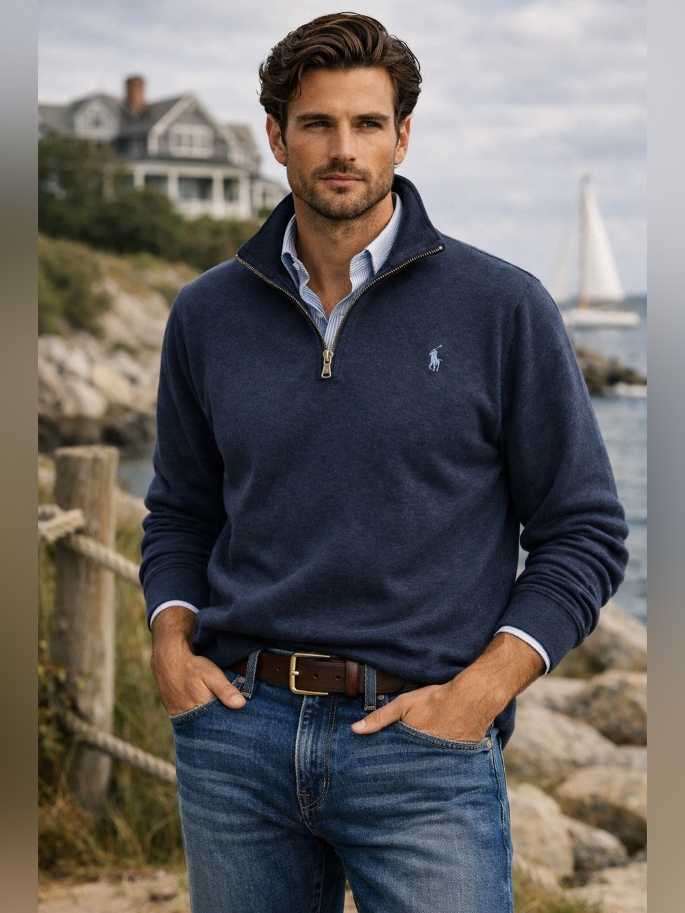 Polo by Ralph Lauren Men’s Navy Quarter-Zip Sweater Pullover XXL Sporty Casual